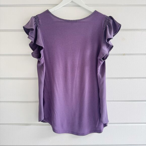 Papermoon Purple V-Neck Cap Flutter Sleeve Blouse Top Size XS - Picture 2 of 6